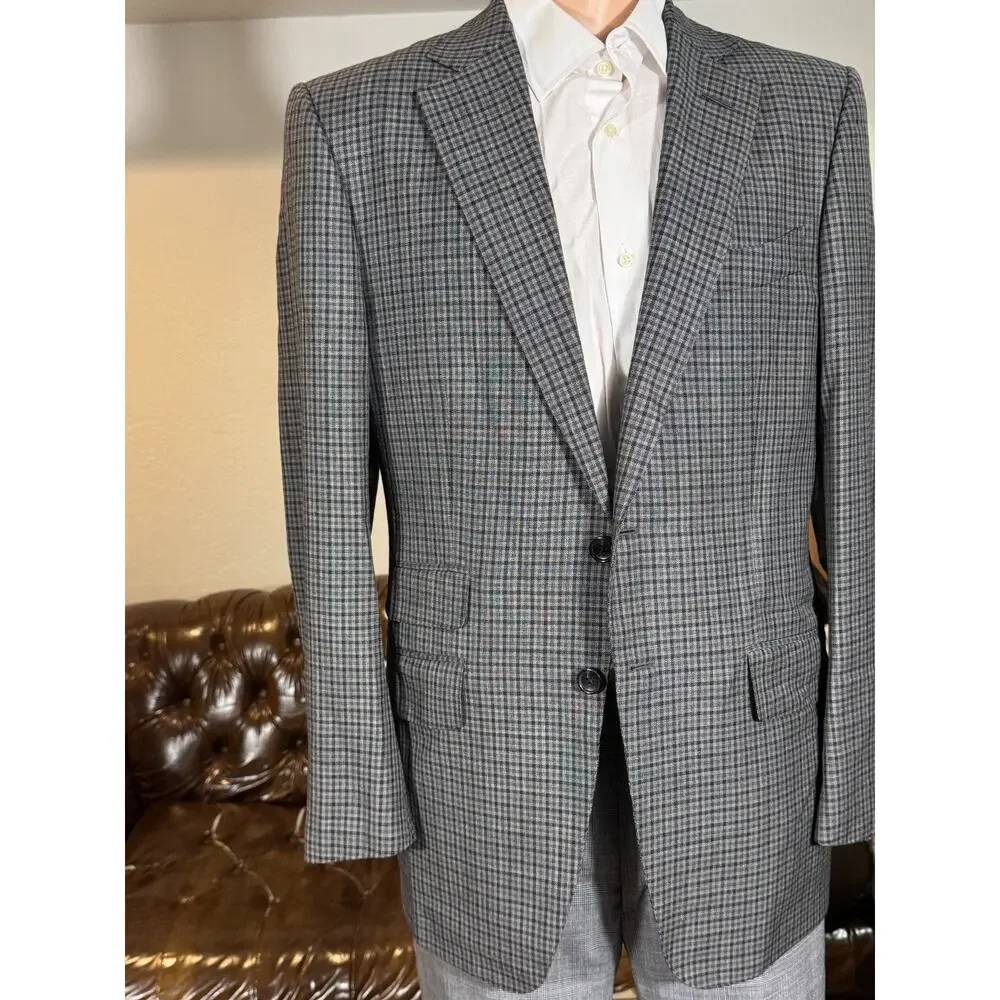Tom Ford Guncheck Gray Suit Jacket Sportcoat 50R 40R EUC Men's Wool Switzerland